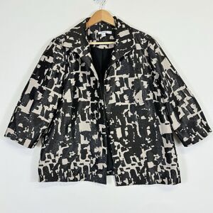 Chico's‎ Black Beige Abstract Sequin 3/4 Sleeve Jacket Blazer Women's 2 Large 12